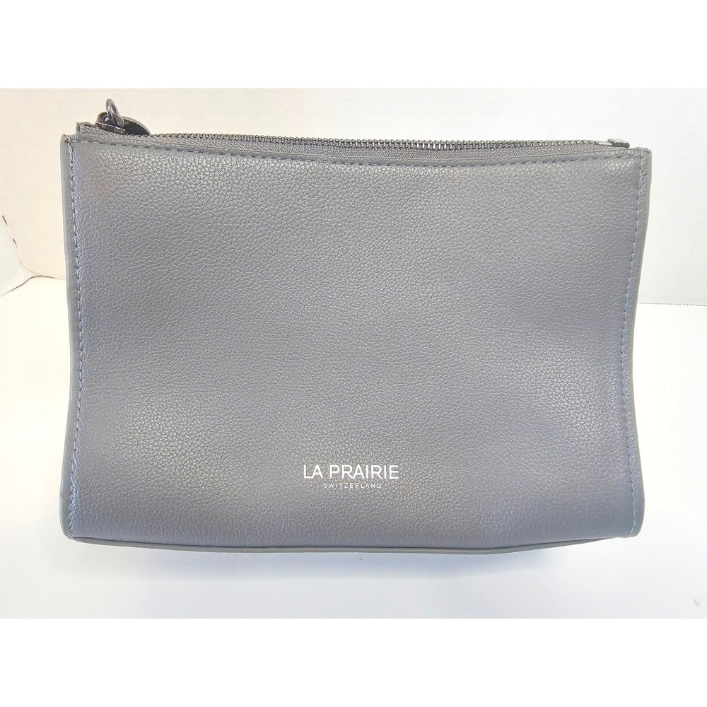 La Prairie Switzerland Gray Pebble Grain Faux Leather Cosmetic Bag